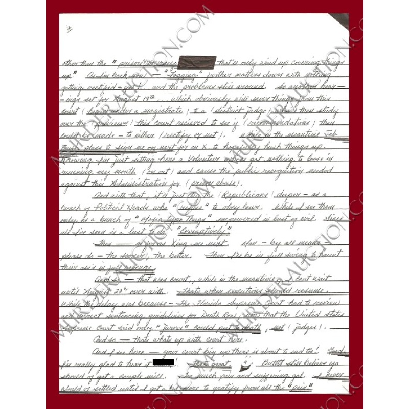 Aileen Wuornos letter 7/17/2002 EXECUTED