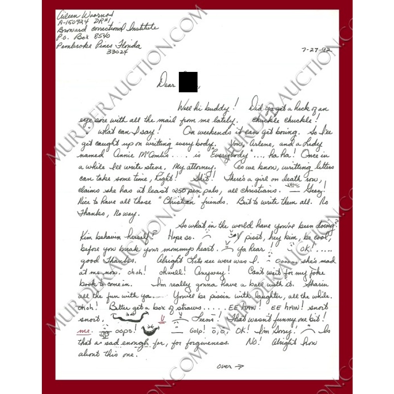 Aileen Wuornos letter/envelope 7/27/1992 EXECUTED