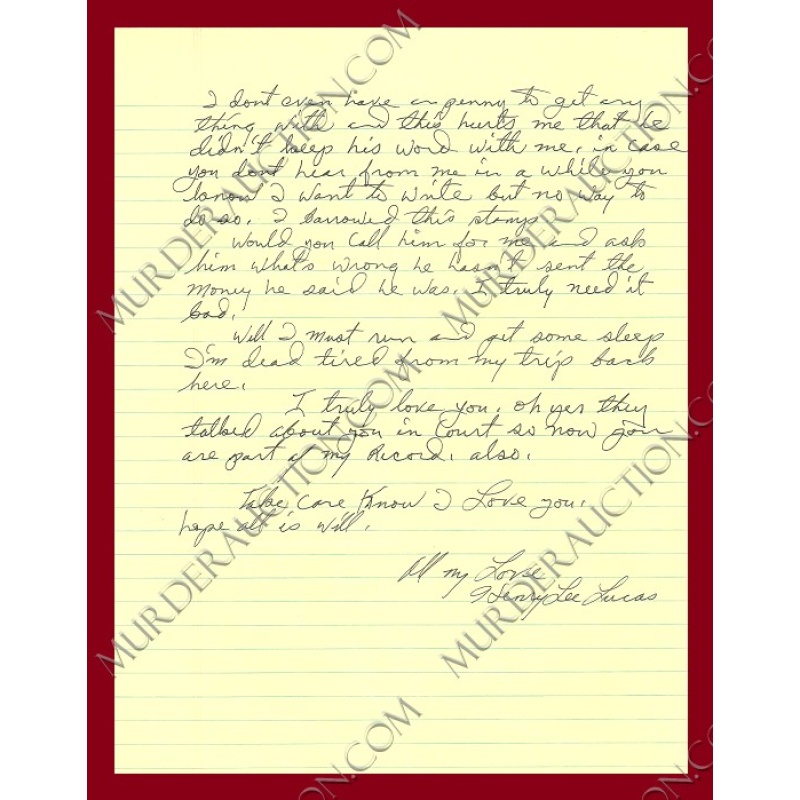 Henry Lee Lucas letter/envelope 5/18/1995 DECEASED