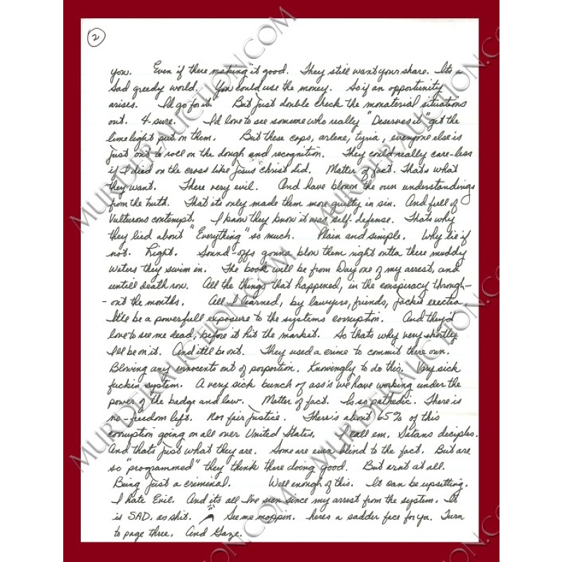 Aileen Wuornos letter 6/2/1992 EXECUTED