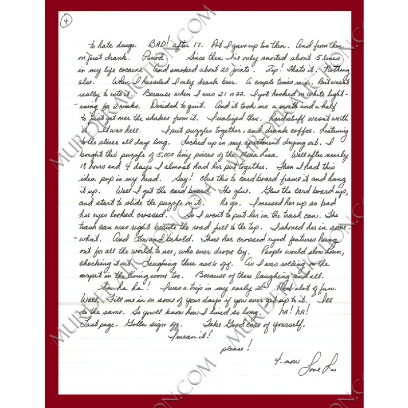 Aileen Wuornos letter 6/2/1992 EXECUTED