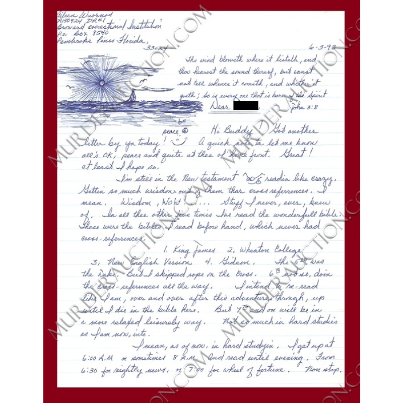 Aileen Wuornos letter 6/3/1993 EXECUTED