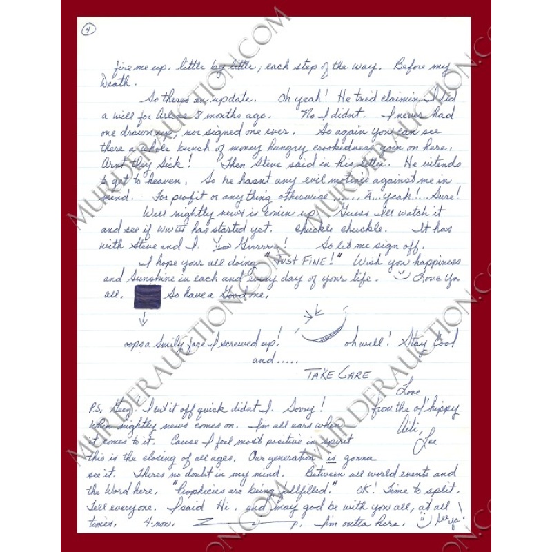 Aileen Wuornos letter 6/3/1993 EXECUTED