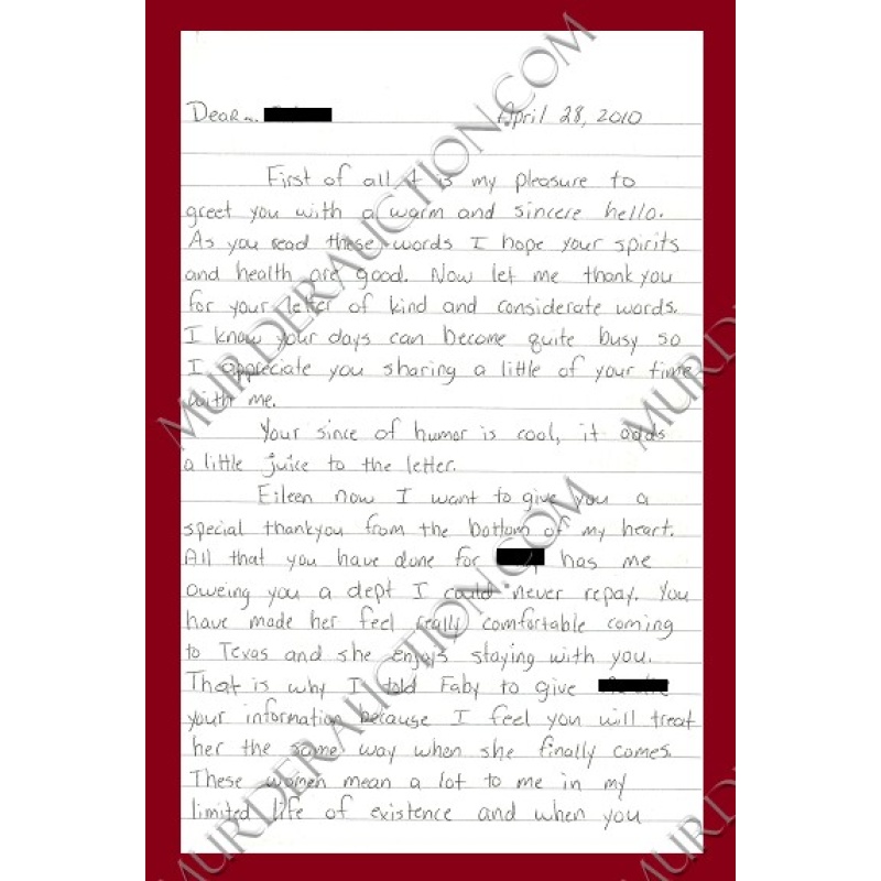 Travis Runnels letter/envelope 4/28/2010 EXECUTED