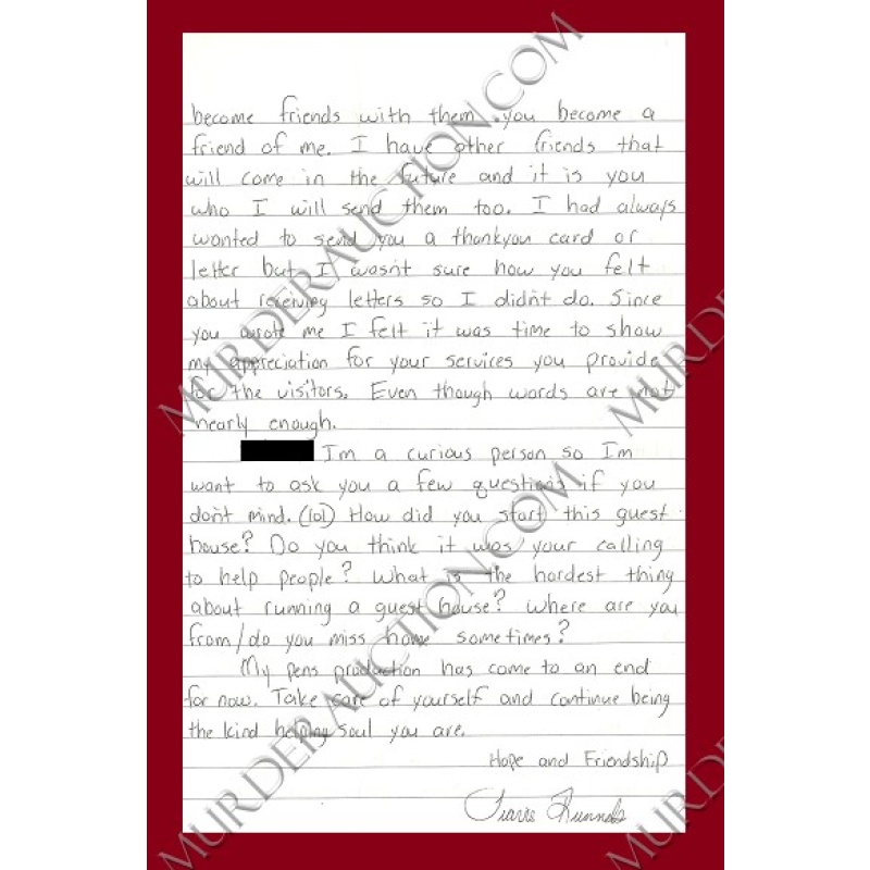 Travis Runnels letter/envelope 4/28/2010 EXECUTED