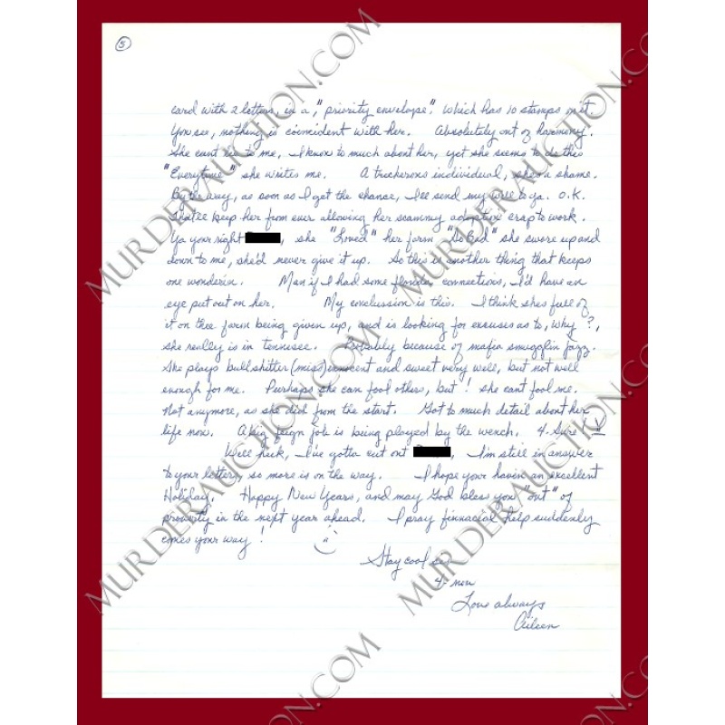 Aileen Wuornos letter/envelope 12/27/1993 EXECUTED