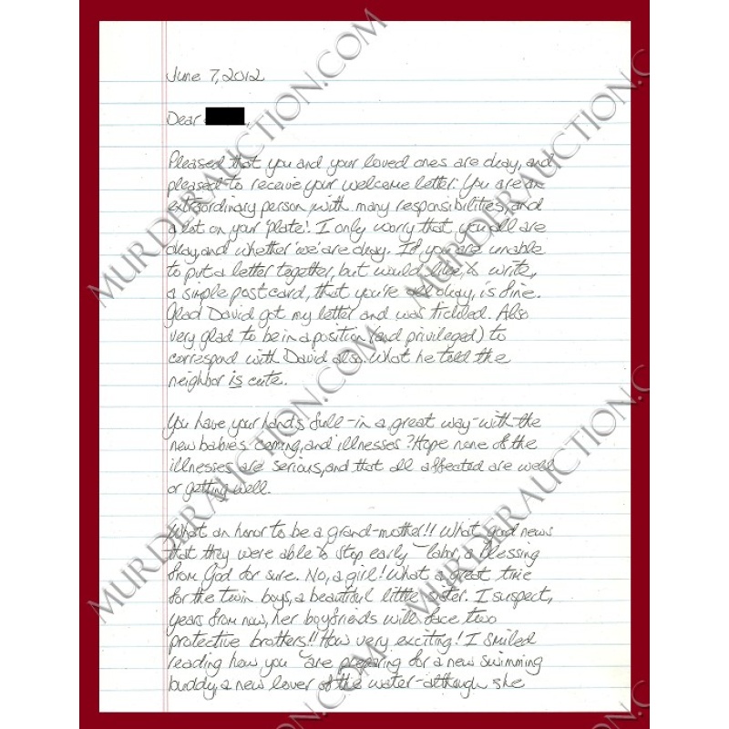 Kenneth Bianchi letter/envelope 6/7/2012