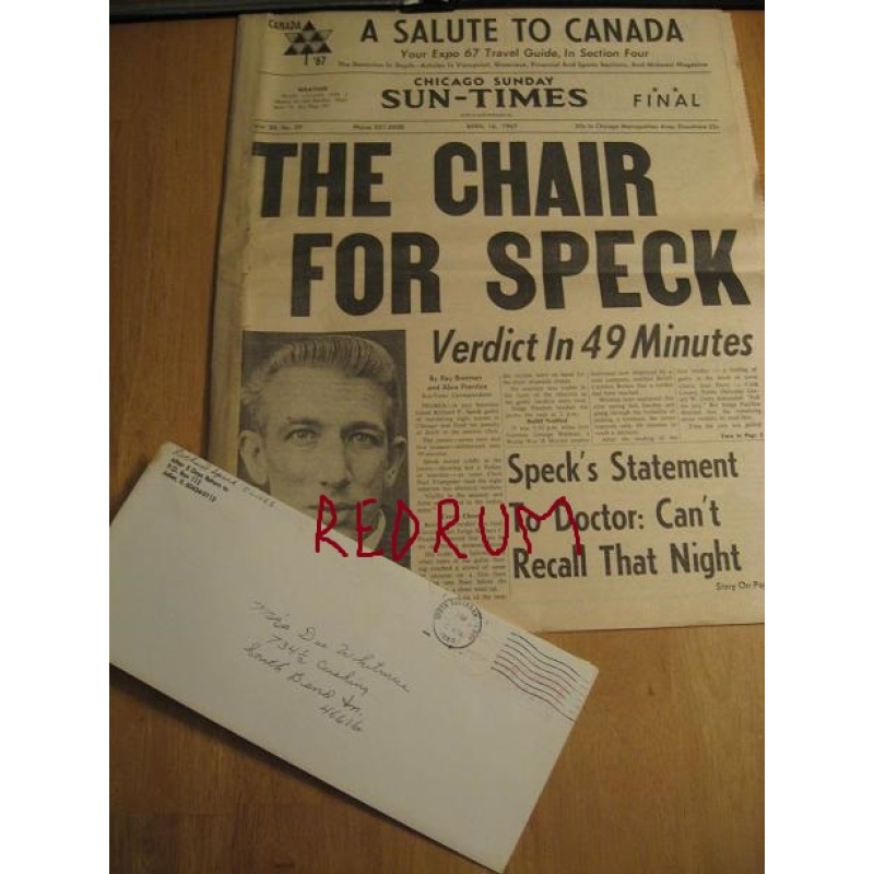 Richard Speck original envelope with 5 lines penned in his hand this is from 1989