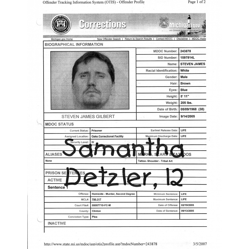 STEVEN JAMES GILBERT | Strangled 12yo Samantha Detzler To Death In 2005 | “You are every parents worst nightmare” | Sentenced To Life With the Possibility of Parole | Lot of 2 ALS