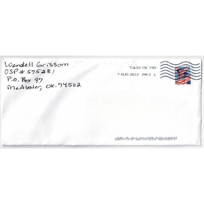 WENDELL ARDEN GRISSOM | Home Invasion Killer Loses Final Appeal | Oklahoman Execution Scheduled For January 11, 2024 | Autographed Letter Signed | SEALED