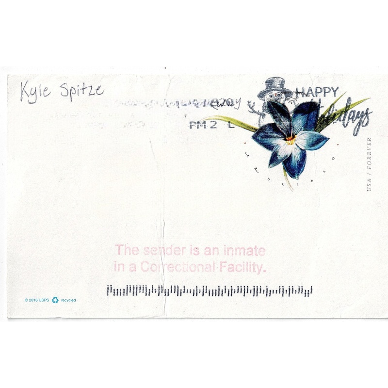 KYLE WILLIAM “CRIMINAL” SPITZE | Satanic 764 Cvltist Produced CSAM And Animal Crush Videos | Gained Social Media Notoriety For Recording His Own Shooting | Autographed Postcard Signed