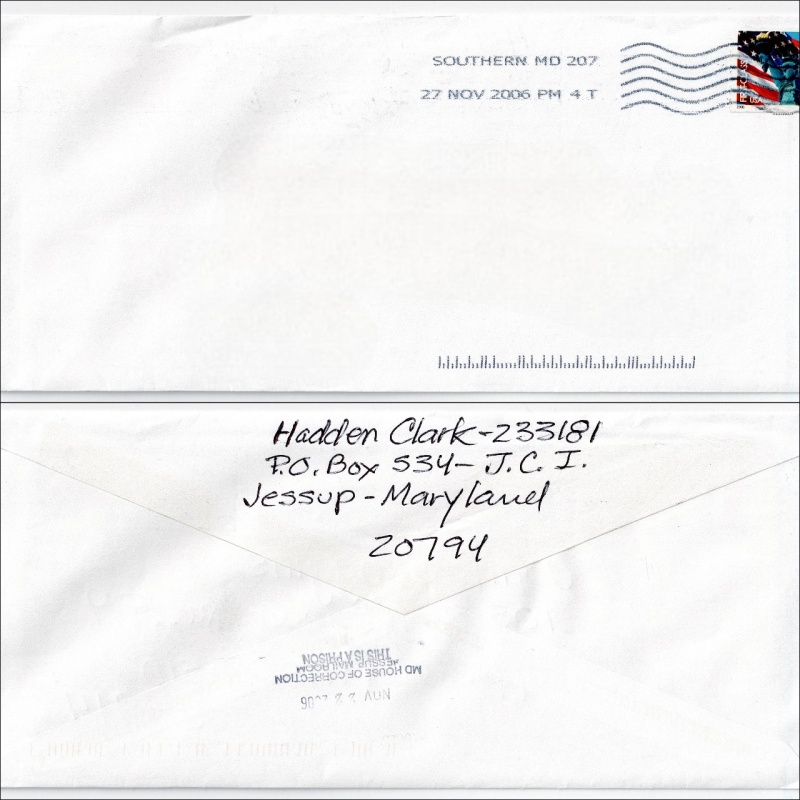 HADDEN IRVING CLARK | Cross-Dressing Cannibalistic American Serial Killer | 3 Letters/Envelopes from Prison | Pmk 2006 | UNOPENED