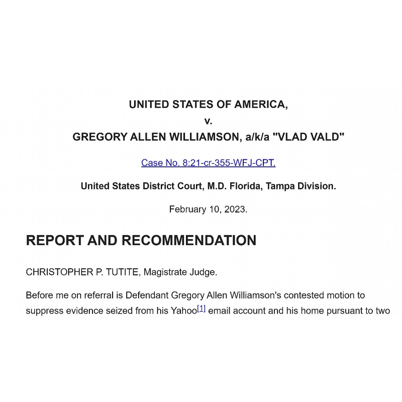 GREGORY ALLEN WILLIAMSON | Florida Man a/k/a “Vlad Vald” Gets Life In Federal Prison For Using Hidden Cameras To Produce Child Sexual Abuse Material | Autographed Letter, Signed