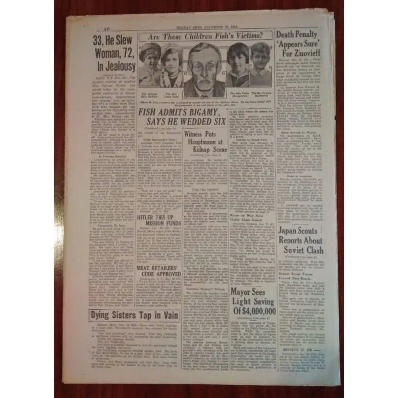 Original Albert Fish 1934 Newspaper