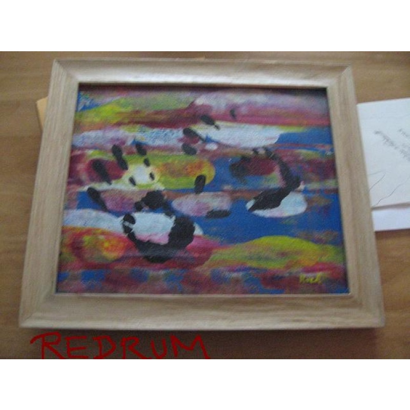 Roch Theriault original abstract painting on stretched canvas with both hands in paint signed Roch Moises Theriault from 2007