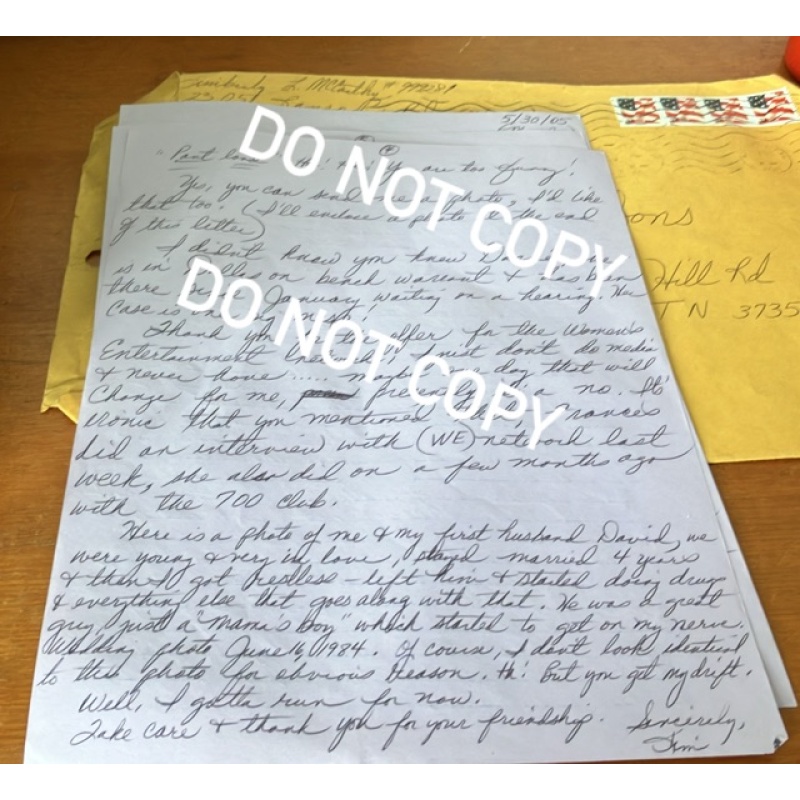 Convicted executed murderer/suspected serial killer Kimberly McCarthy handwritten letter envelope set