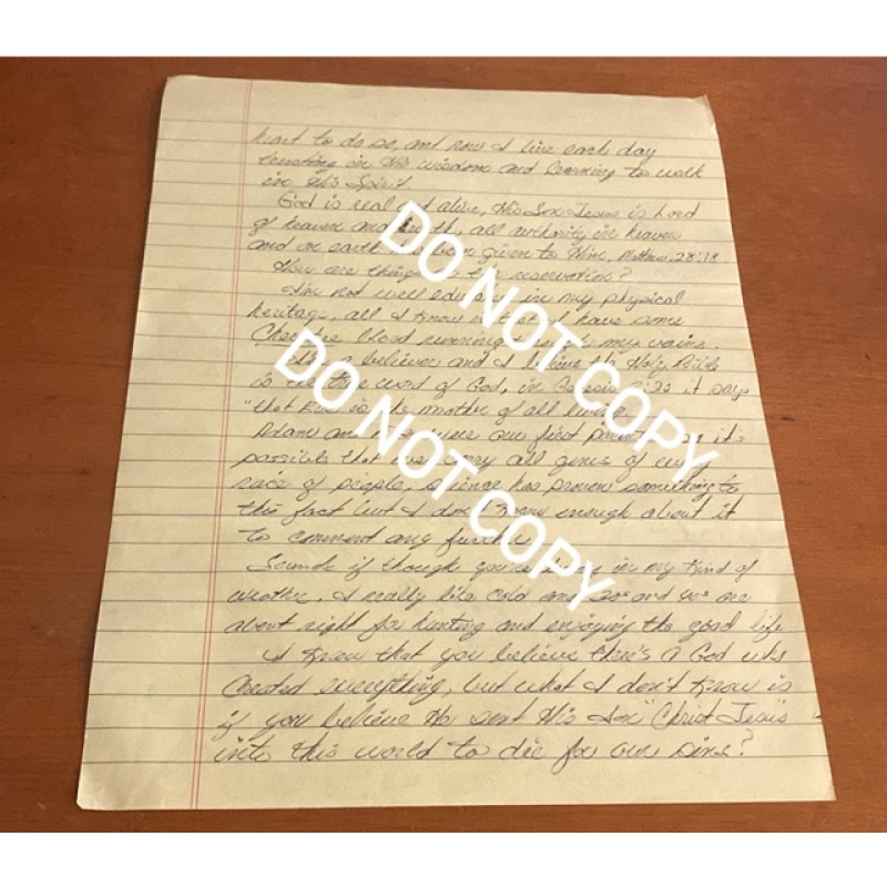 Executed convicted murderer Richard Beavers handwritten letter