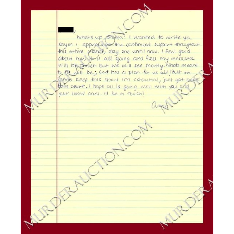 Aaron Hernandez letter/envelope 3/12/2015 DECEASED