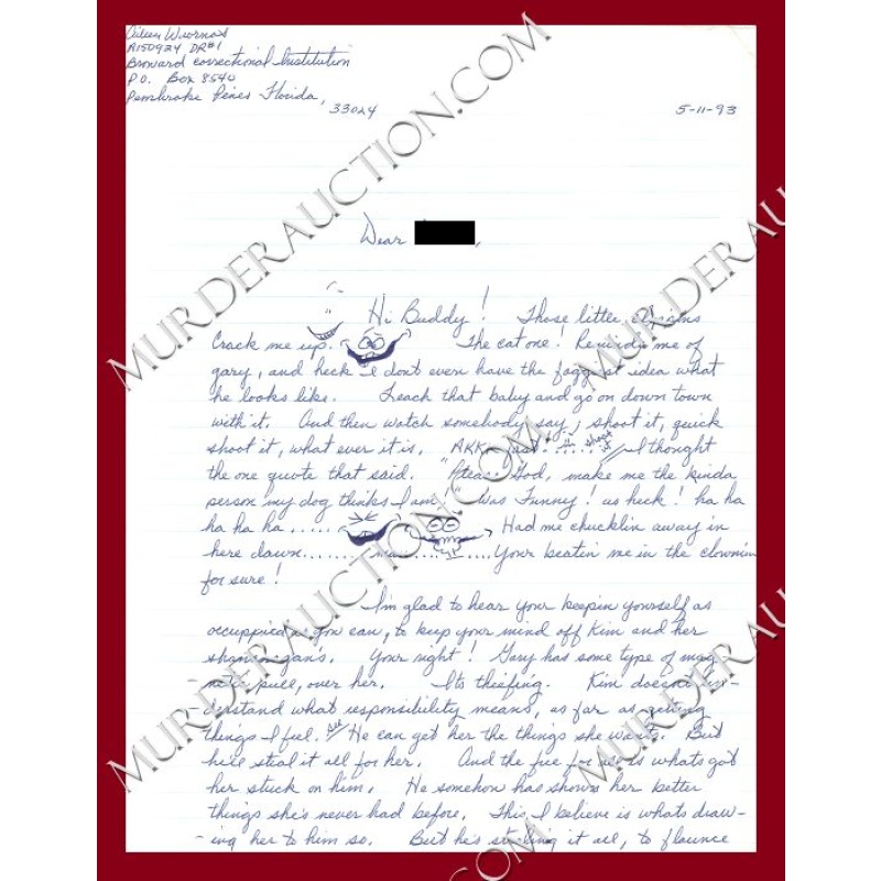 Aileen Wuornos letter 5/11/1993 EXECUTED