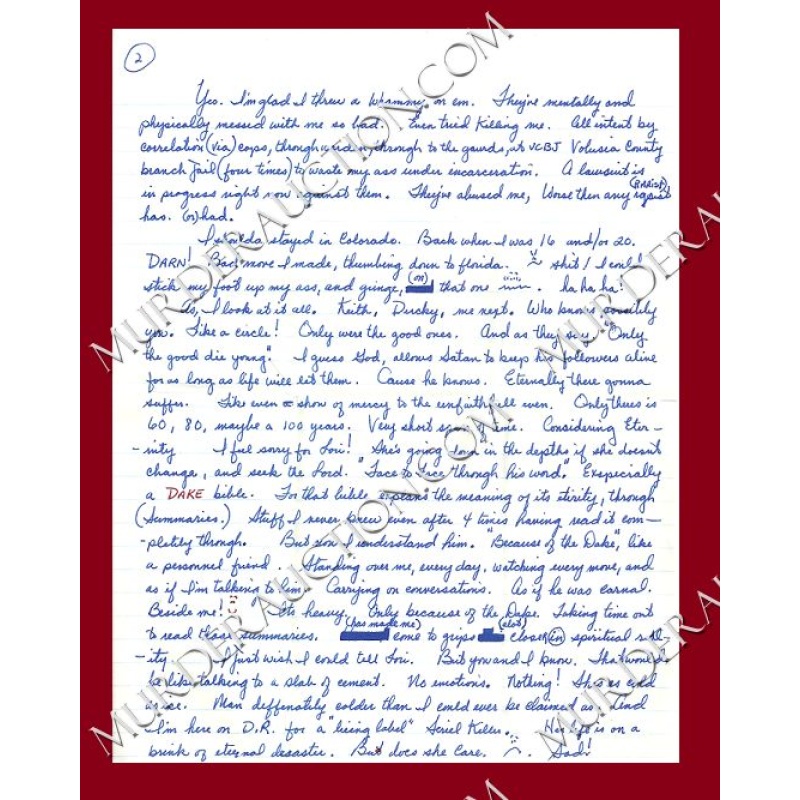 Aileen Wuornos letter 4/22/1992 EXECUTED