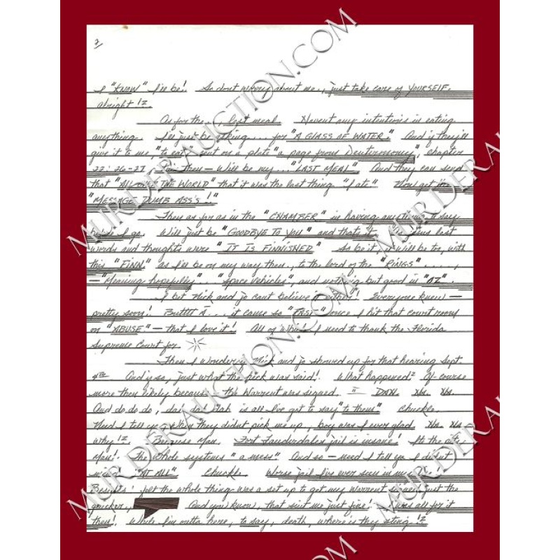 Aileen Wuornos letter 9/9/2002 EXECUTED