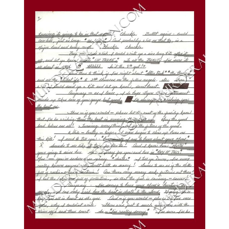 Aileen Wuornos letter 9/9/2002 EXECUTED