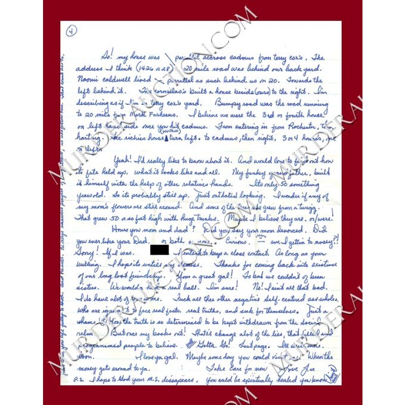 Aileen Wuornos letter 4/22/1992 EXECUTED