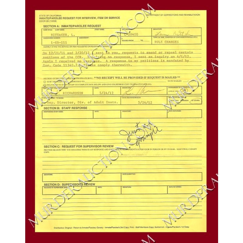 Lawrence Bittaker Request For Interview document DECEASED