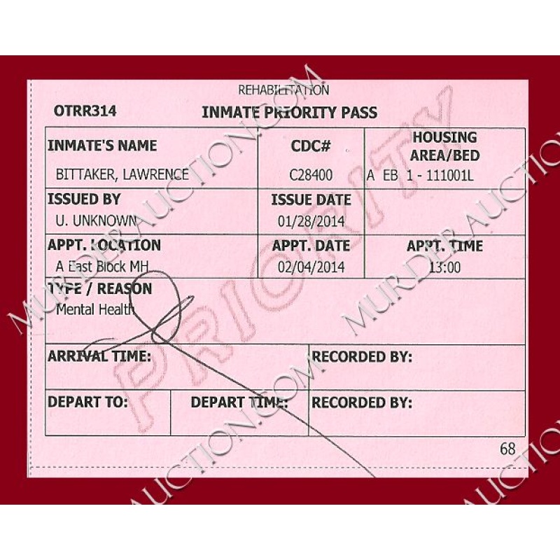 Lawrence Bittaker Inmate Priority Pass 2/4/2014 DECEASED