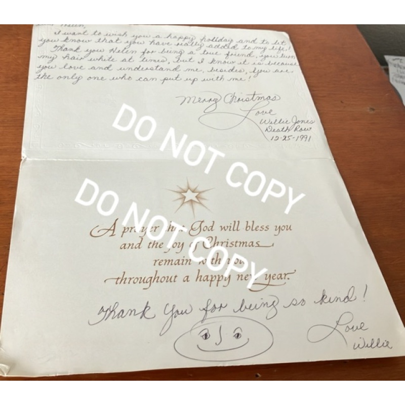 Convicted executed double murderer Willie Jones handwritten greeting card signed twice