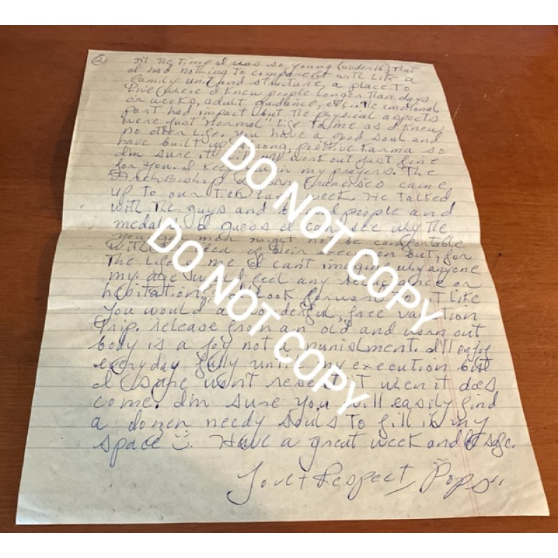 Convicted deceased double murderer ‘Pops’ Royal Hayes handwritten letter, signed Pops