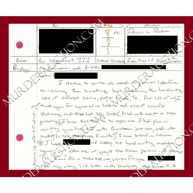 Dennis Rader letter/envelope 2/8/2013