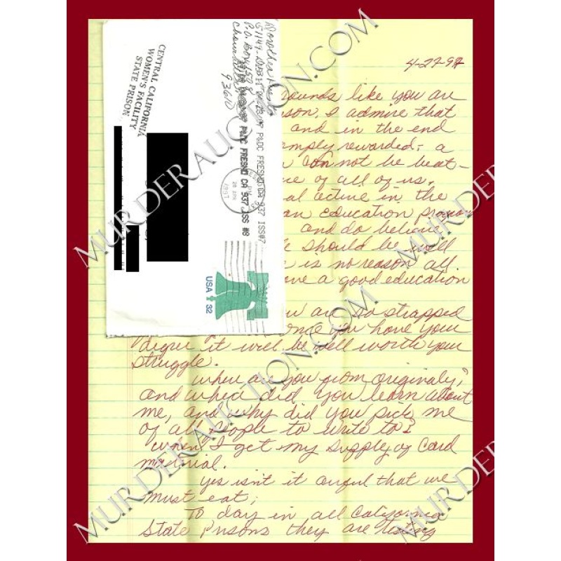 Dorothea Puente letter/envelope 4/27/1997 DECEASED