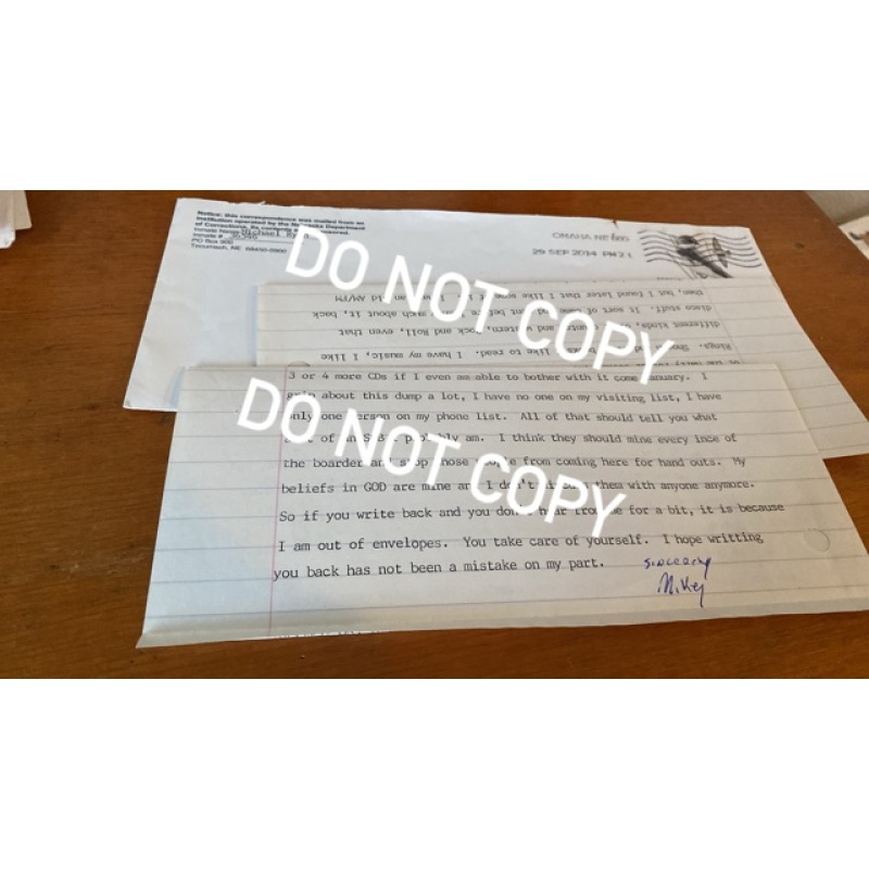 Executed convicted murderer/cult leader Michael Ryan typed letter envelope set, hand signed Mikey