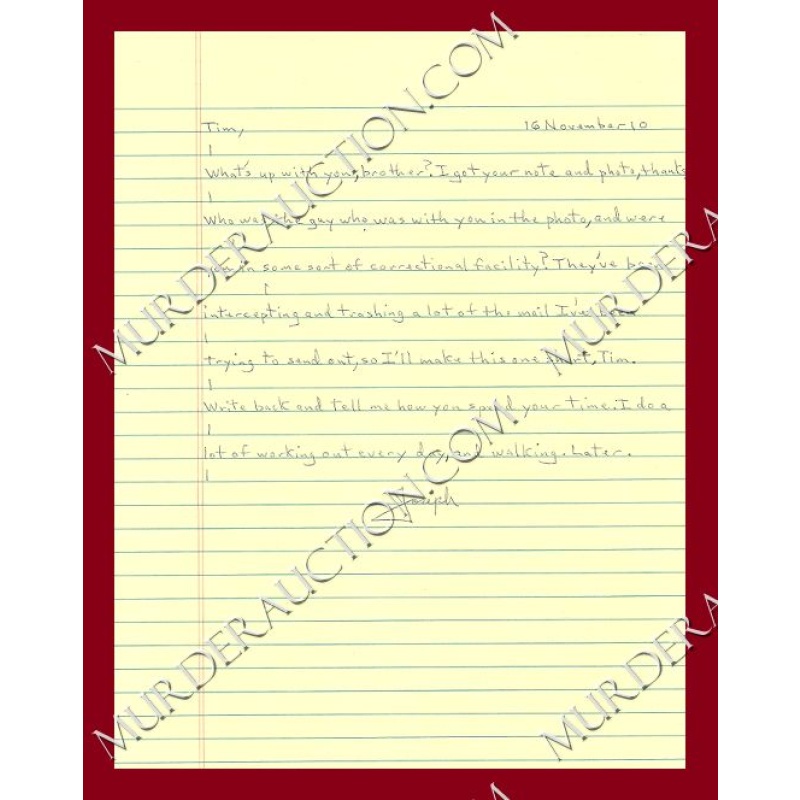 Joseph Paul Franklin letter/envelope 11/13/2010 EXECUTED