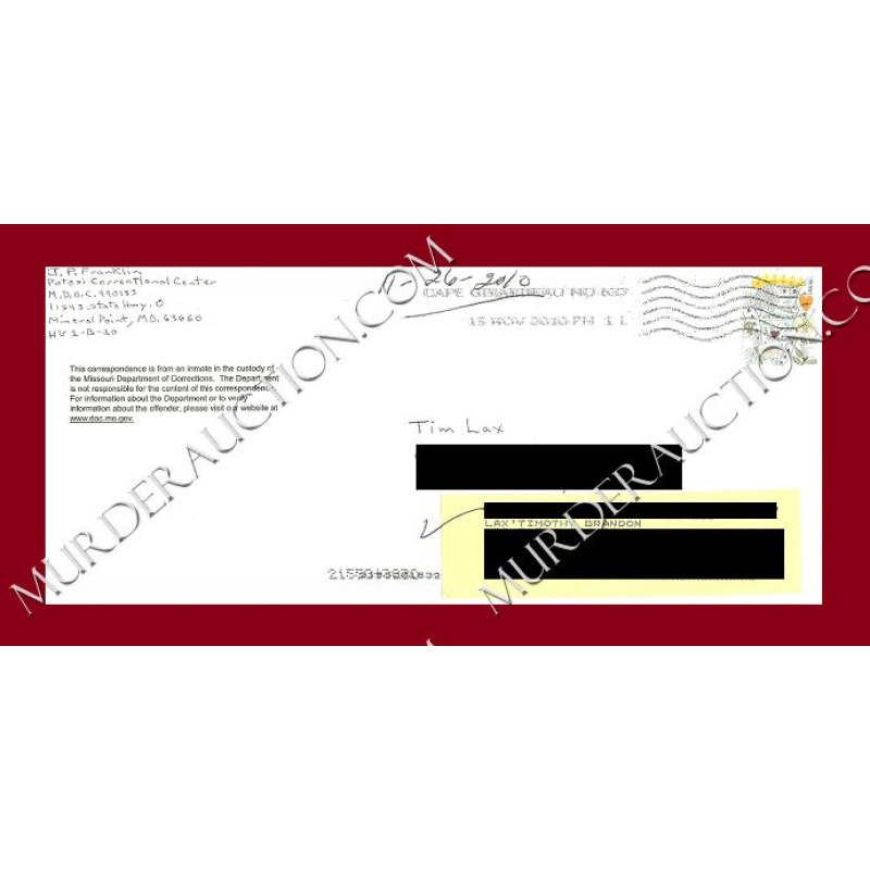 Joseph Paul Franklin letter/envelope 11/13/2010 EXECUTED