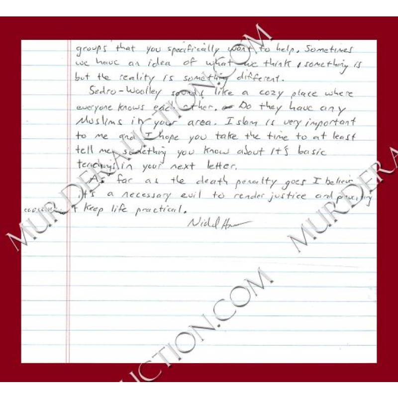 Nidal Hasan letter/envelope 8/15/2012