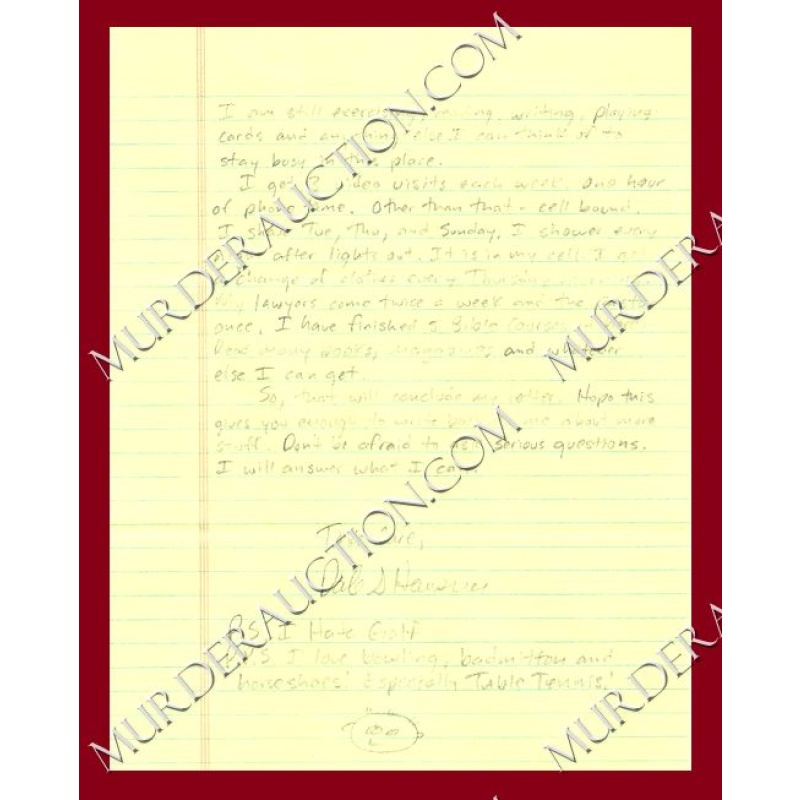 Dale Hausner letter/envelope 2/13/2007 DECEASED