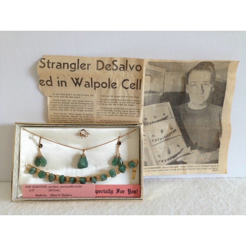 Albert Desalvo complete set of handmade jewelry with orginal box and labels from 1970 - Earings, necklace, pendant and bracelet