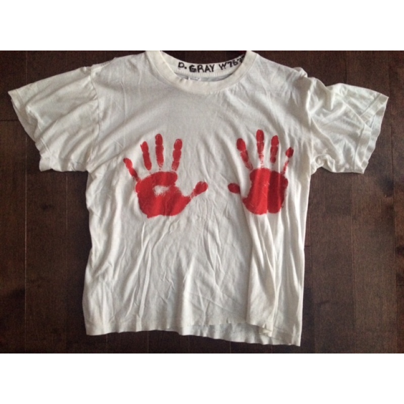 Dana Gray worn prison T-Shirt with two red handprints in paint signed D. Gray W 76776