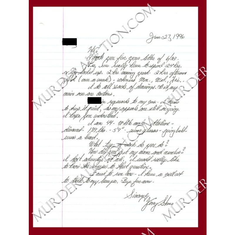 Gerald Stano letter/envelope 6/27/1996 EXECUTED