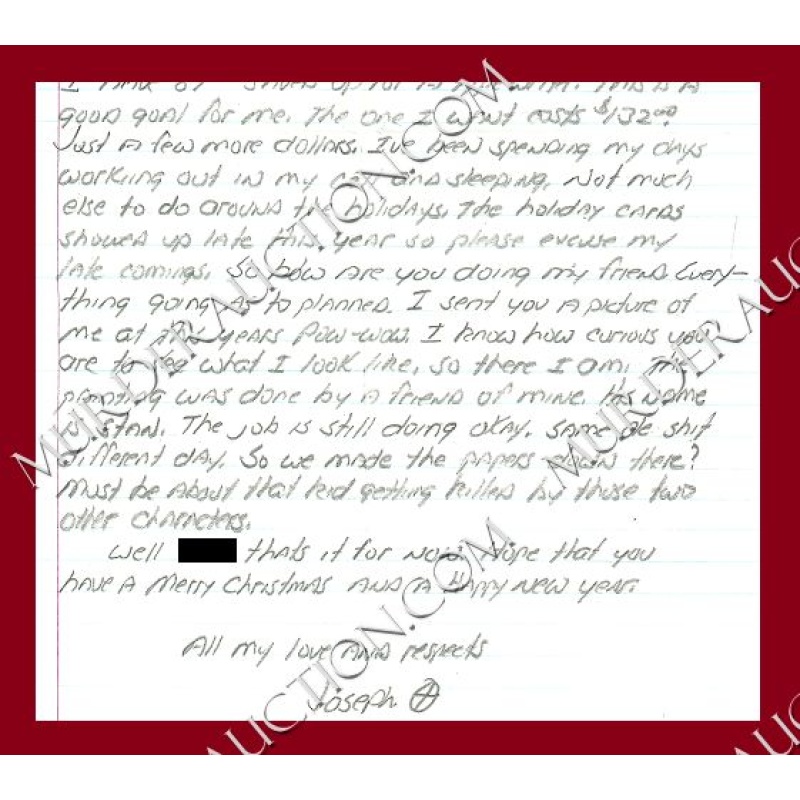 Joseph Kondro card with letter/envelope 12/12/2006 DECEASED