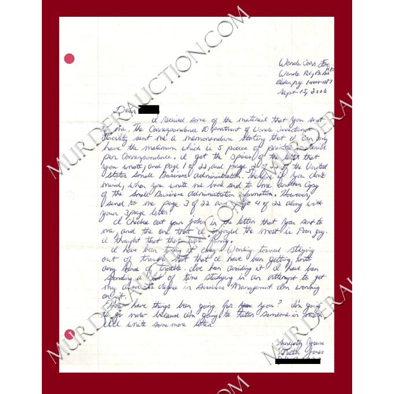 Milton Jones letter/envelope 9/15/2006