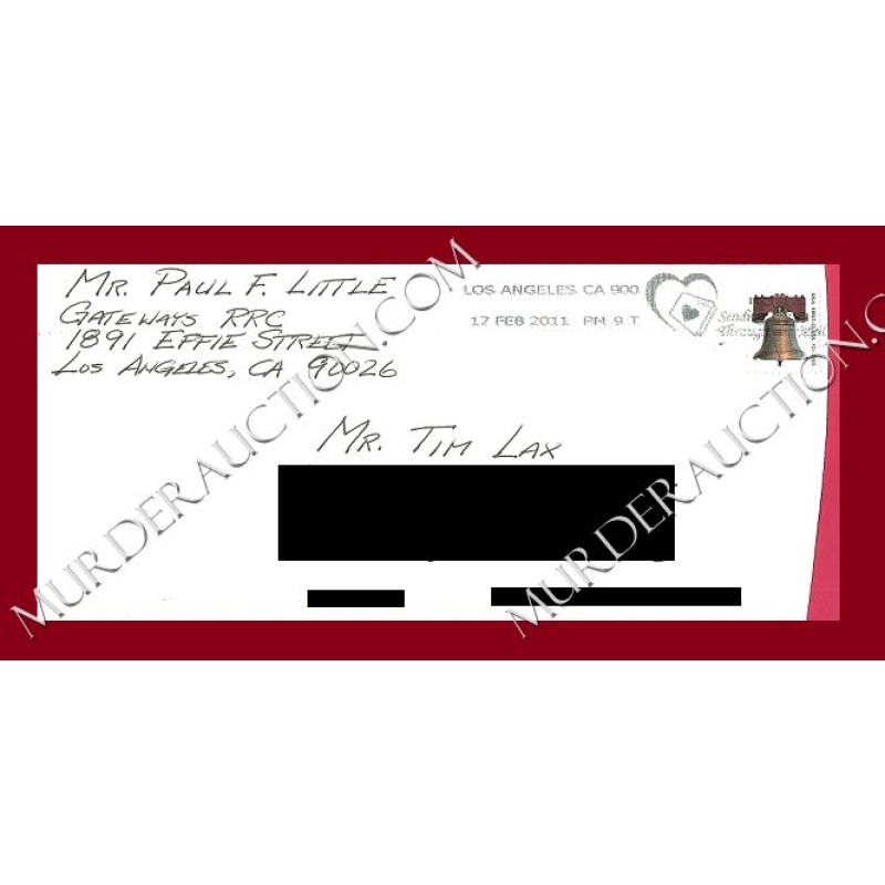 "Max Hardcore" Paul Little letter/envelope 2/14/2011 PAROLED