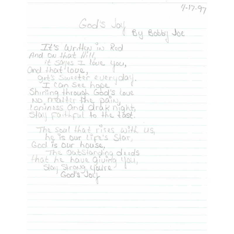 BOBBY JOE MAXWELL HANDWRITTEN POEM