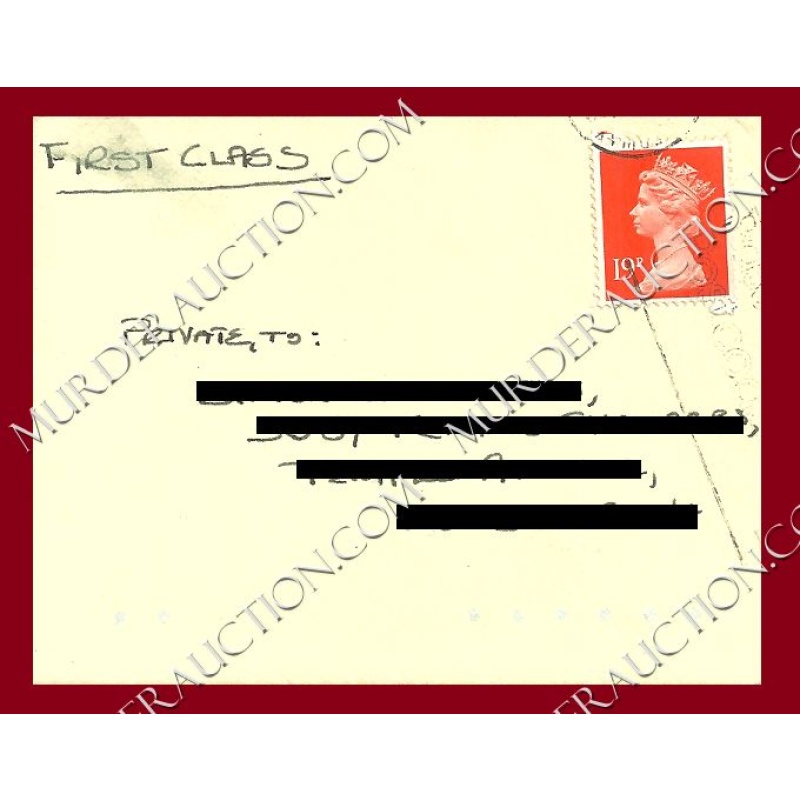 Myra Hindley card/envelope 6/12/1989 DECEASED