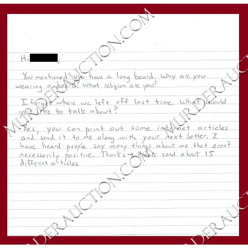 Nidal Hasan letter/envelope 10/2/2014