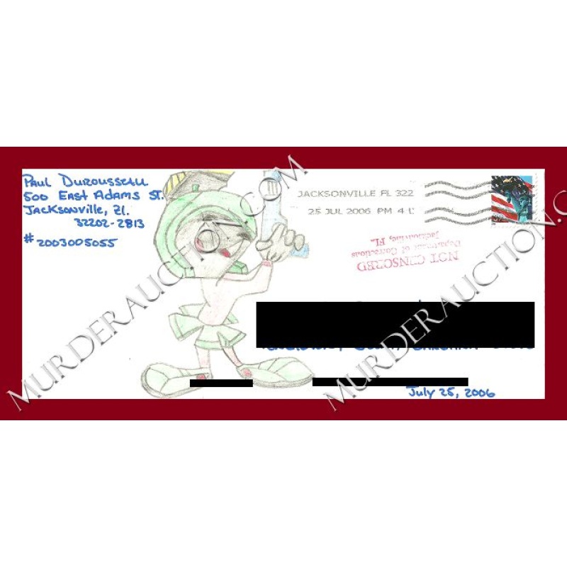 Paul Durousseau letter/envelope with artwork 7/24/2006