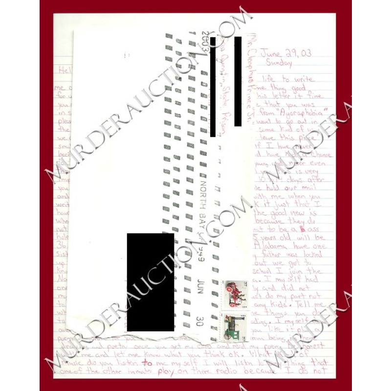 Cleophus Prince letter/envelope 6/29/2003