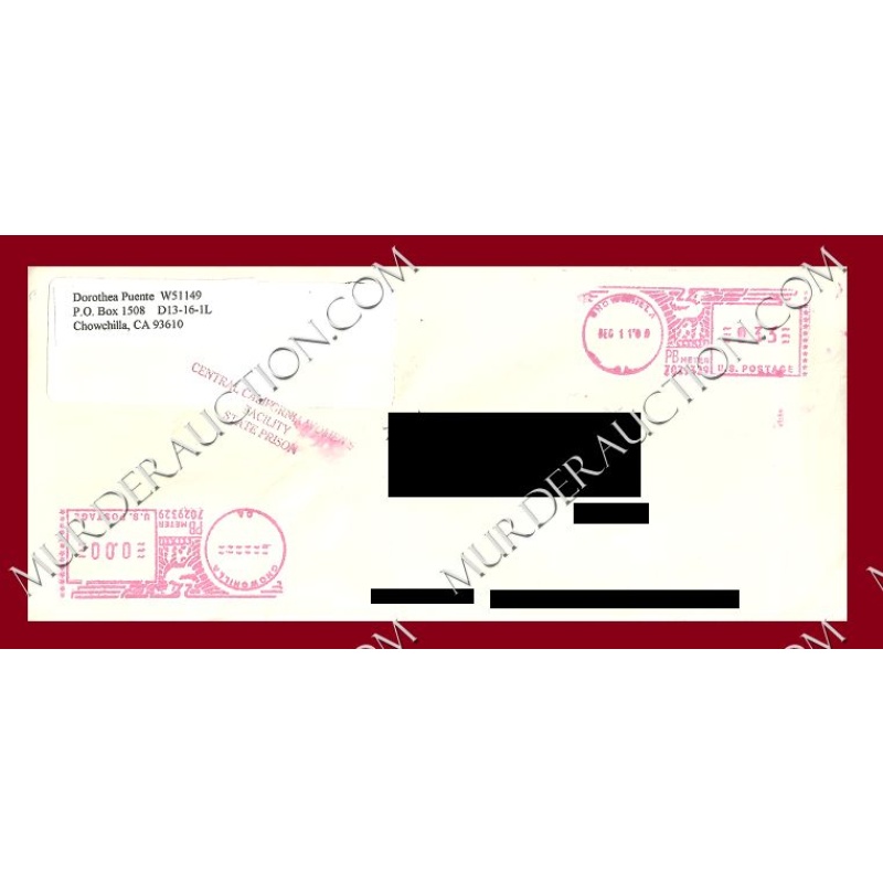 Dorothea Puente card/envelope 12/11/2000 DECEASED